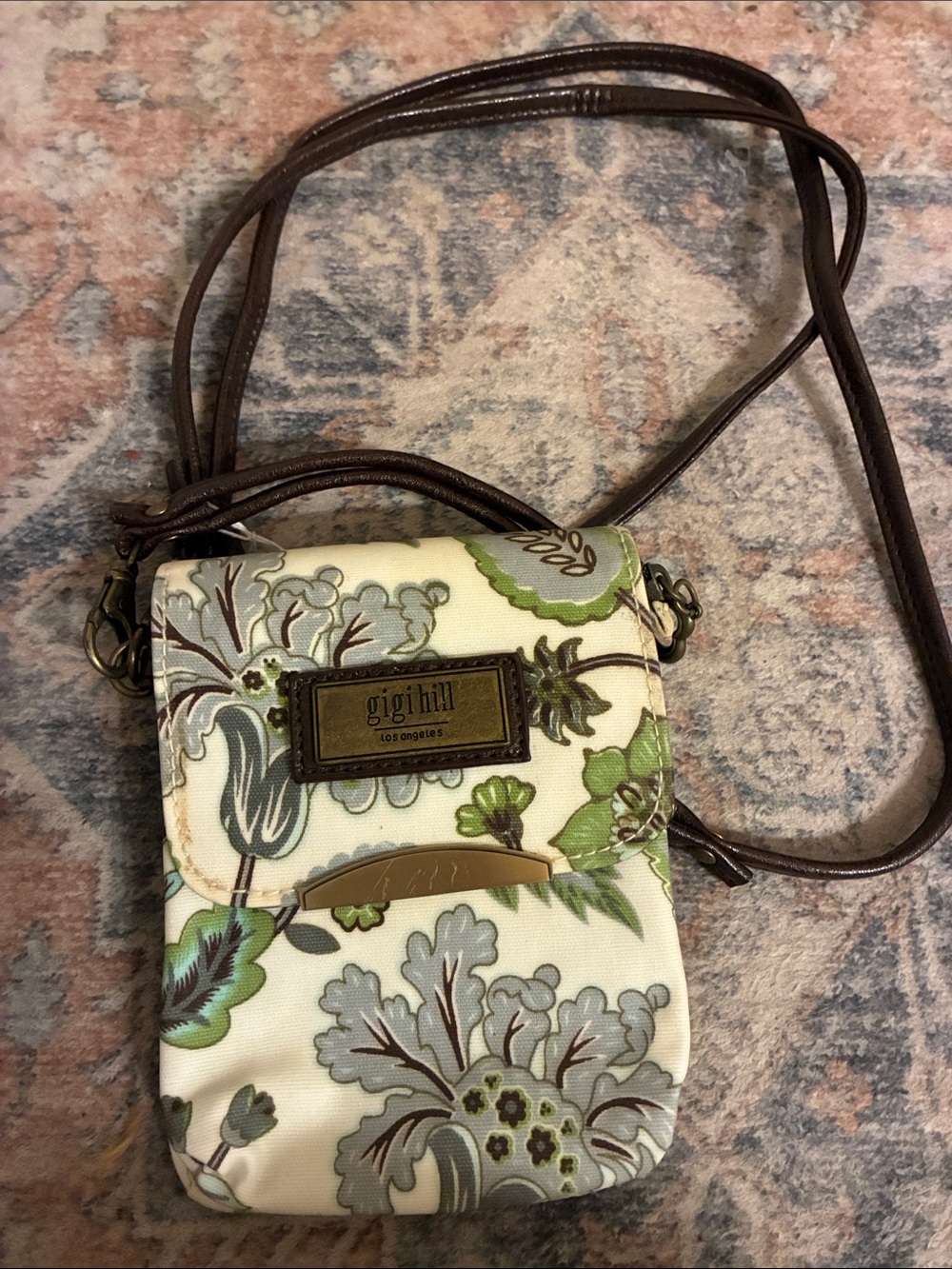 gigi hill Cream Floral Crossbody Bag with Green Accents